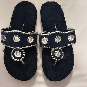 Jack Rogers Navy Blue and Silver Embellished Sandals